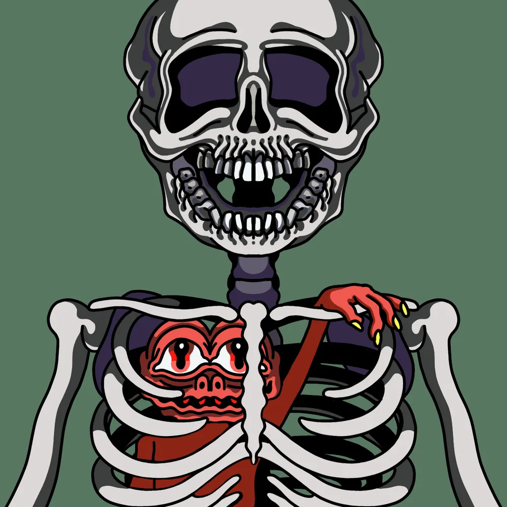 Redfrog Skellytrap — Hedz No. 191, recovered original artwork by Matt Furie