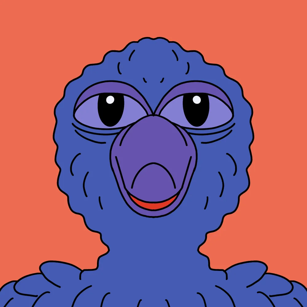 Blue Bigbird Wodereyez — Hedz No. 192, recovered original artwork by Matt Furie