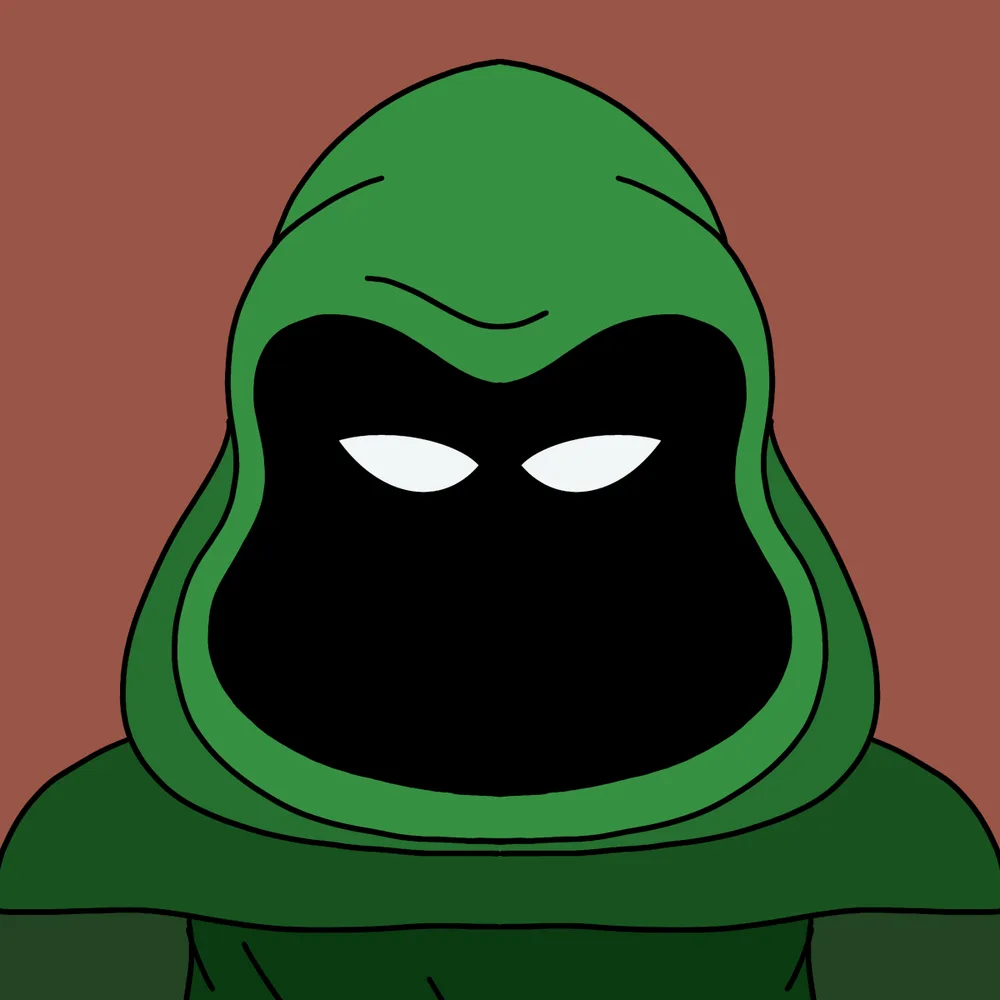 Green Dark Hood — Hedz No. 203, recovered original artwork by Matt Furie