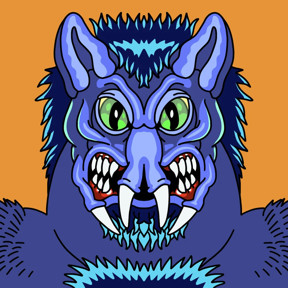 Angry Mouthgroomer Blue — Hedz No. 218, recovered original artwork by Matt Furie