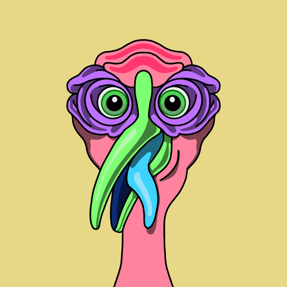 Dino-bird — Hedz No. 028, recovered original artwork by Matt Furie