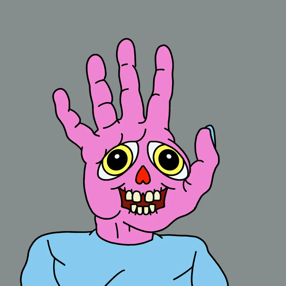 Hand-face Pinkieskull — Hedz No. 029, recovered original artwork by Matt Furie