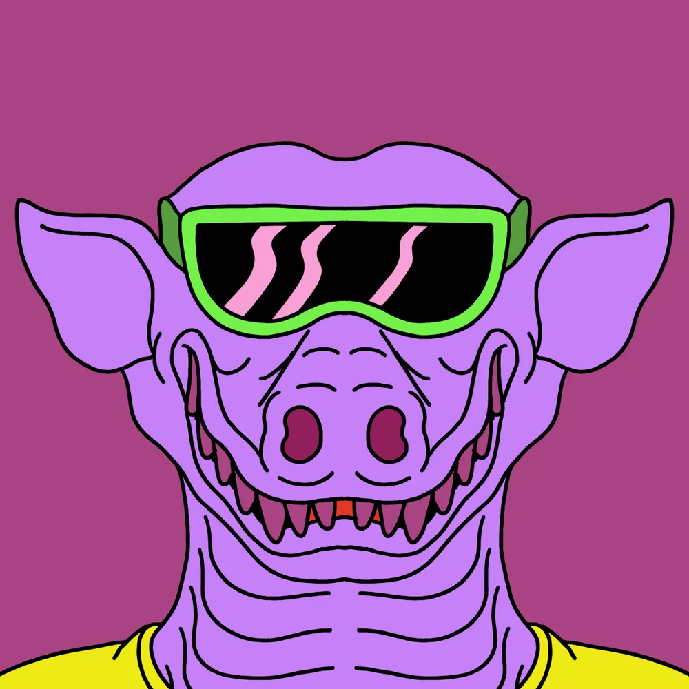 Purple Cyber-gator — Hedz No. 464, recovered original artwork by Matt Furie