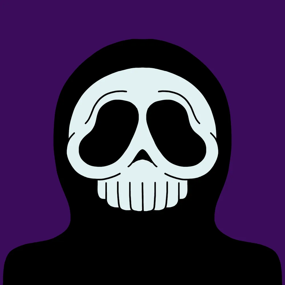 Skully Shyguy Blackhood — Hedz No. 486, recovered original artwork by Matt Furie