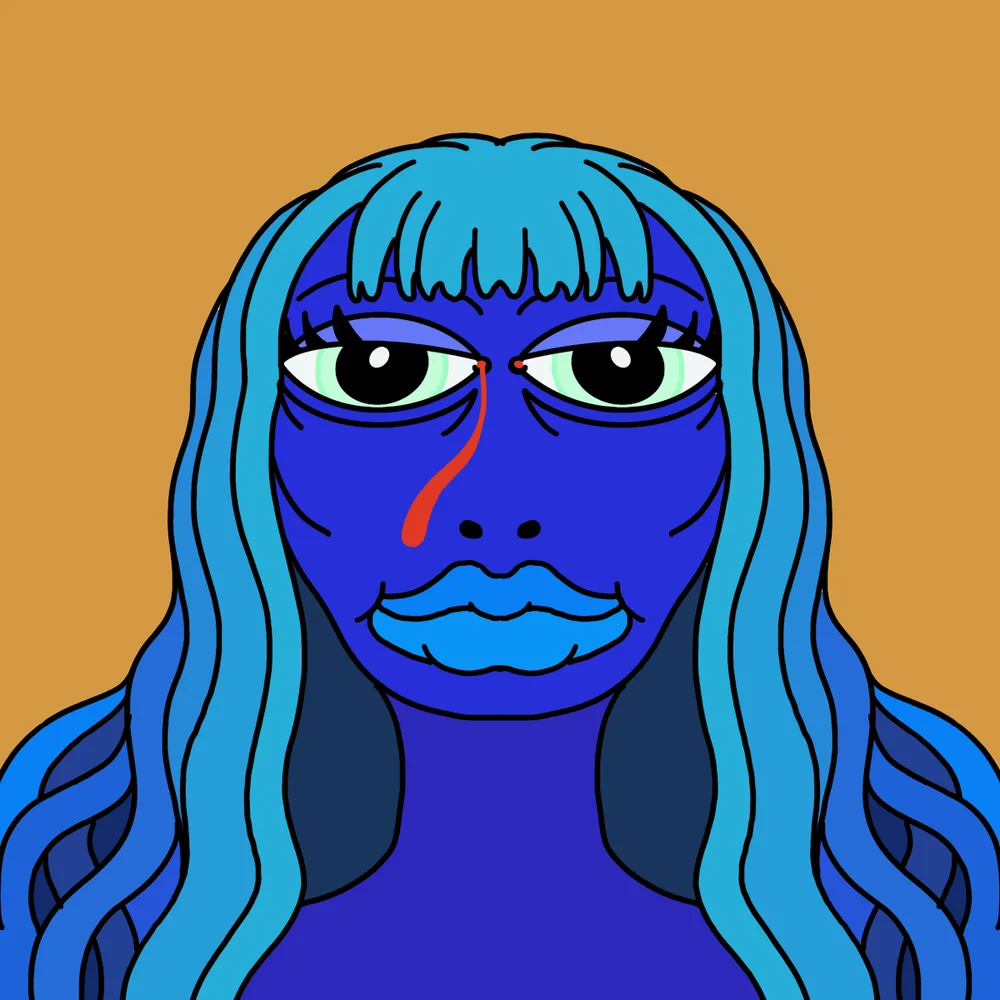 Blue Gal Blood-tear — Hedz No. 519, recovered original artwork by Matt Furie