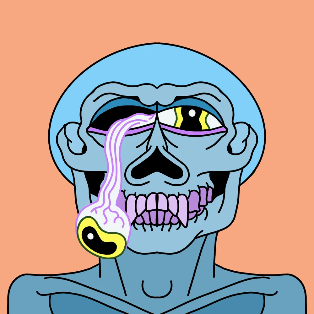 Eyebulge Skullsmile — Hedz No. 053, recovered original artwork by Matt Furie