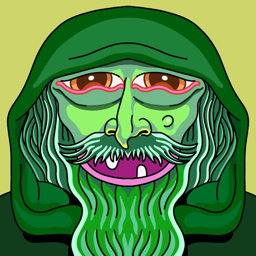 Toothy Wizard Greentooth — Hedz No. 072, recovered original artwork by Matt Furie