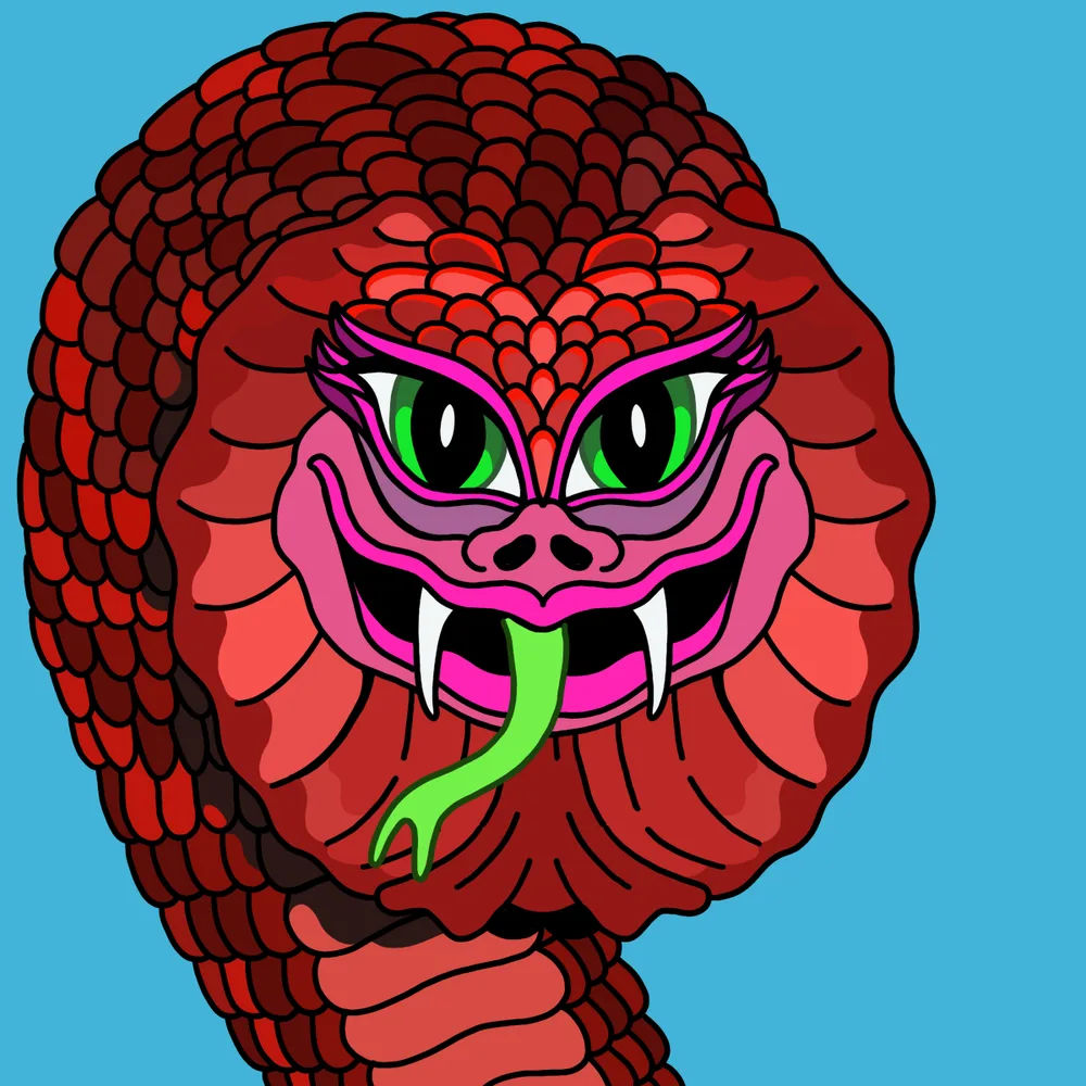 Red Cobrasnake Acidlick — Hedz No. 080, recovered original artwork by Matt Furie
