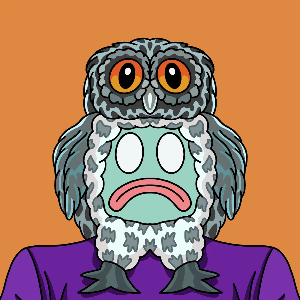 Frowny-face Owlhead — Hedz No. 872, recovered original artwork by Matt Furie