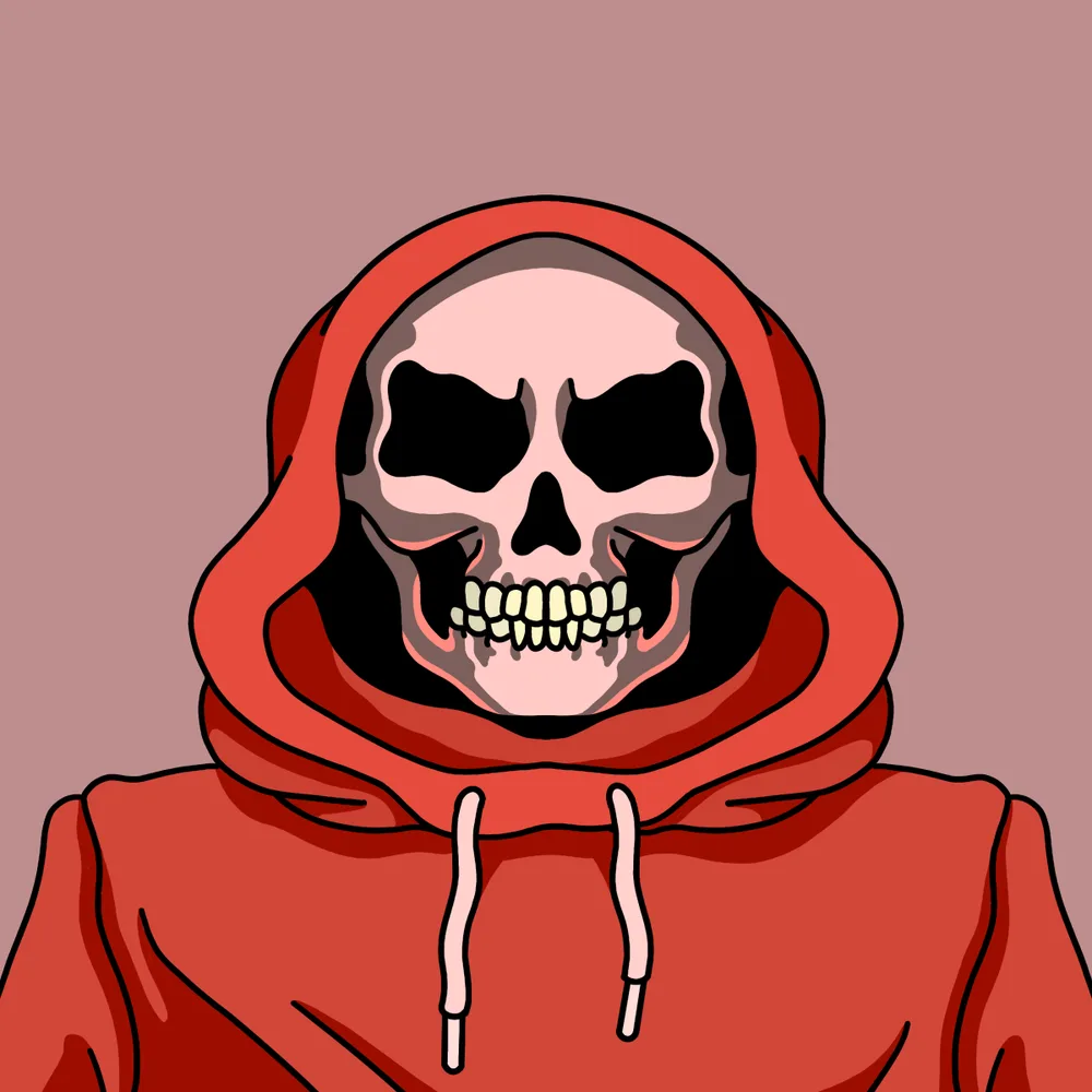 Skullhoodie Red — Hedz No. 898, recovered original artwork by Matt Furie