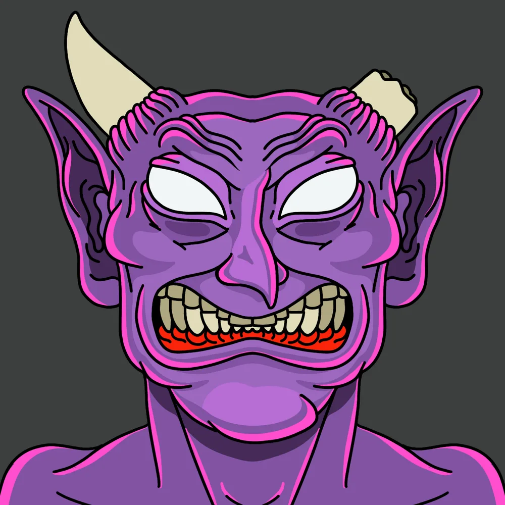 Onehorned Demonpurple — Hedz No. 923, recovered original artwork by Matt Furie