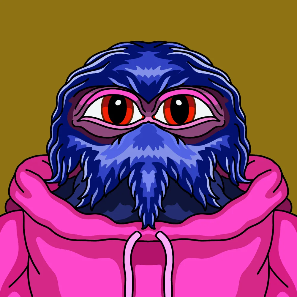Blue-furry Pink Hoodie — Hedz No. 943, recovered original artwork by Matt Furie
